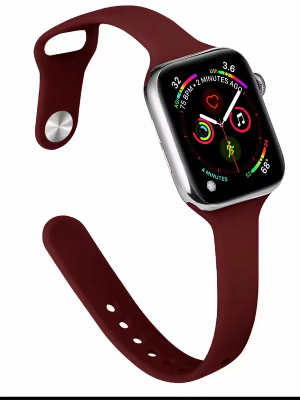 Smartwatch with Burgundy Silicone Band - Compatible Fitness Wearable,Slim case